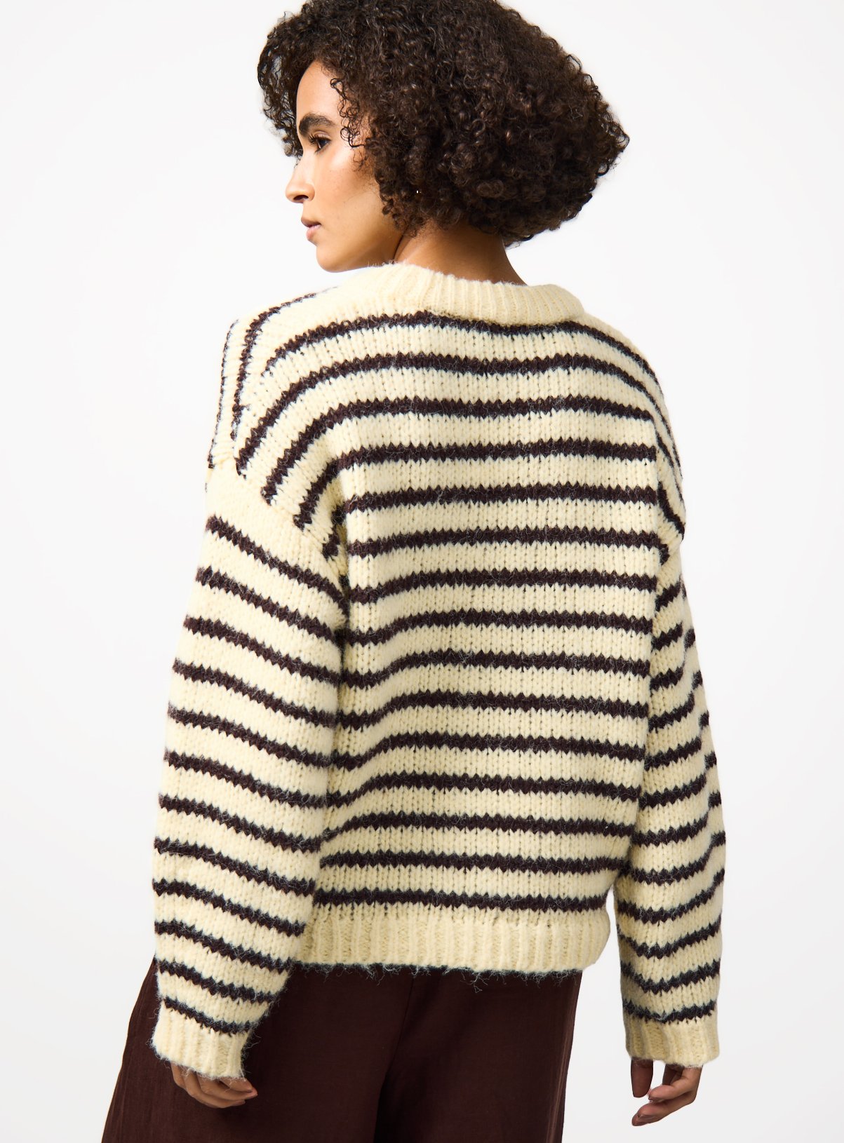 Cream Stripe Print Slouch Fit Knitted Jumper XL - Image 4 thumbnail